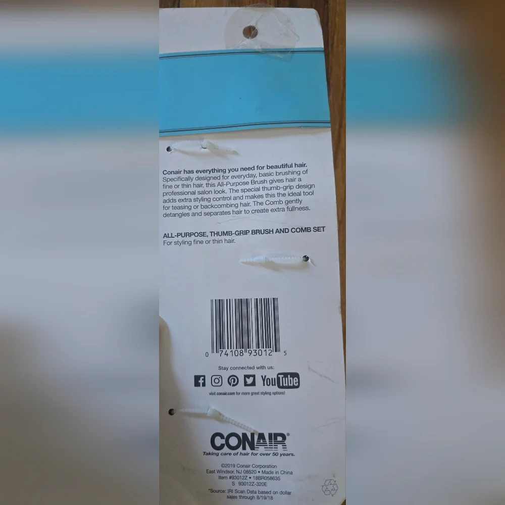 Conair Teasing & Shaping Brush and Wide-Tooth Comb Set